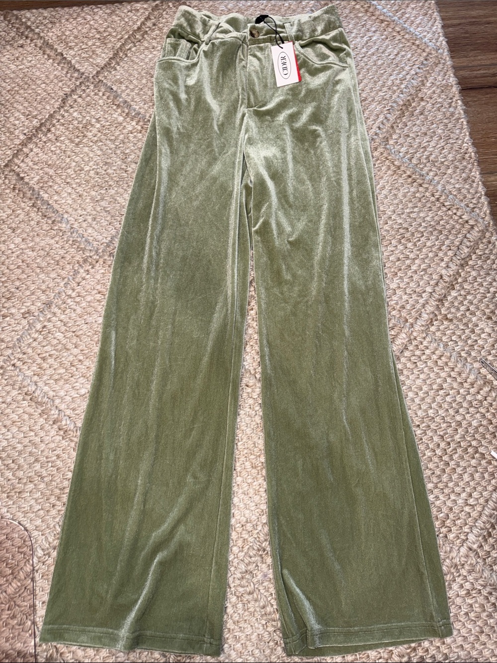 Cider light Olive Green Velvet Wide-Leg Pants XS 30 inseam